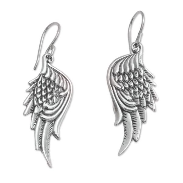Alternate image for Sterling Silver Feathered Wings Dangle Earrings Liberty Wings