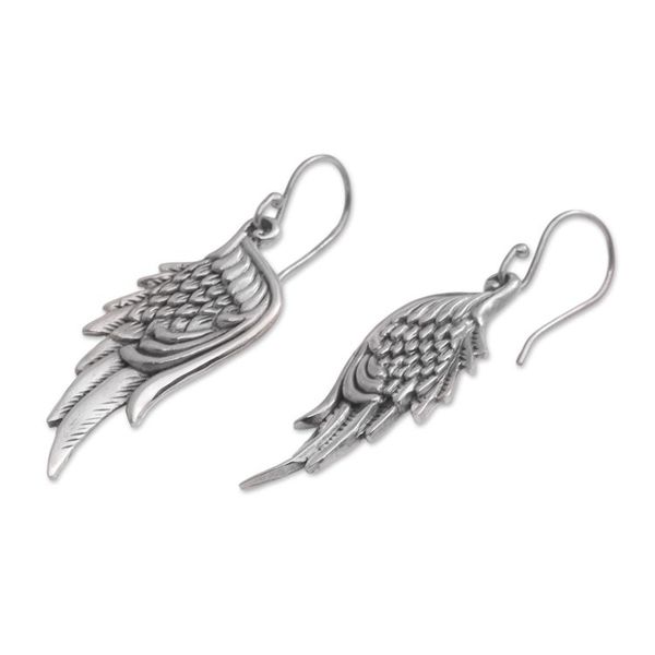 Alternate image for Sterling Silver Feathered Wings Dangle Earrings Liberty Wings