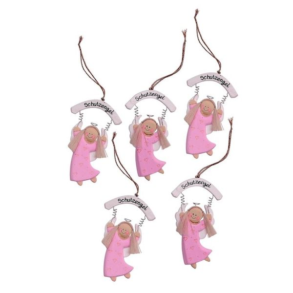 Alternate image for Pink Wood Guardian Angel Ornaments from Bali Set of 5 Schutzengel in Pink
