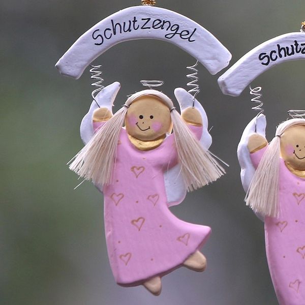 Alternate image for Pink Wood Guardian Angel Ornaments from Bali Set of 5 Schutzengel in Pink