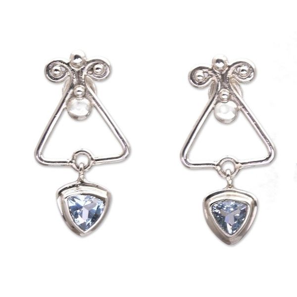 Alternate image for Triangular Blue Topaz Dangle Earrings from Bali Triangle Dew