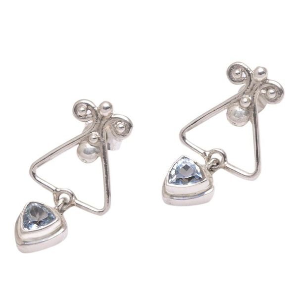 Alternate image for Triangular Blue Topaz Dangle Earrings from Bali Triangle Dew