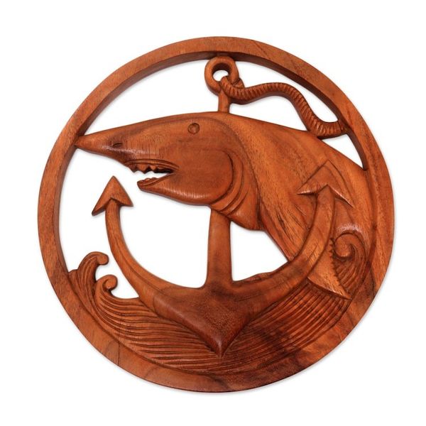Alternate image for Nautical Shark-Themed Wood Relief Panel from Bali Anchor Shark