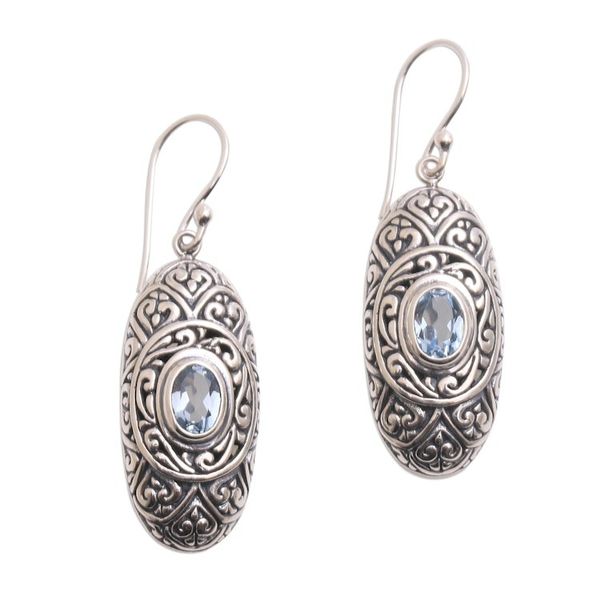 Alternate image for Blue Topaz and Sterling Silver Dangle Earrings from Bali My Protector in Blue