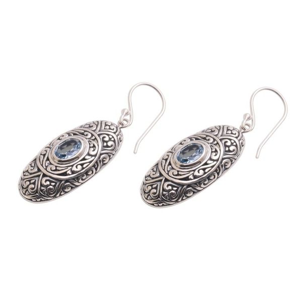 Alternate image for Blue Topaz and Sterling Silver Dangle Earrings from Bali My Protector in Blue
