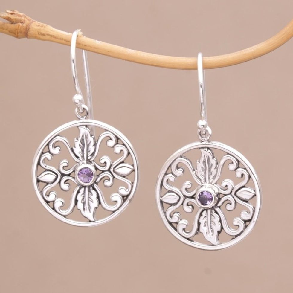 Balinese Amethyst and Sterling Silver Floral Dangle Earrings 'Ornate Topiary'