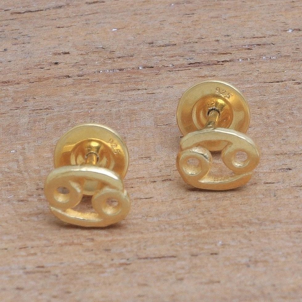 18k Gold Plated Sterling Silver Cancer Stud Earrings 'Golden Cancer'