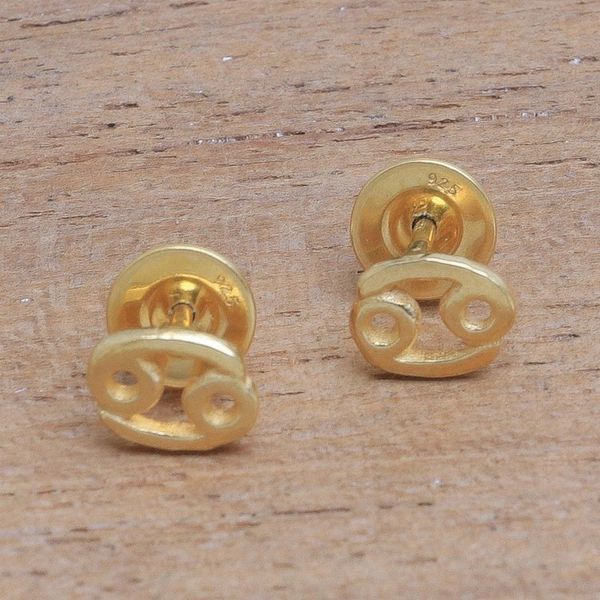 Alternate image for 18k Gold Plated Sterling Silver Cancer Stud Earrings Golden Cancer