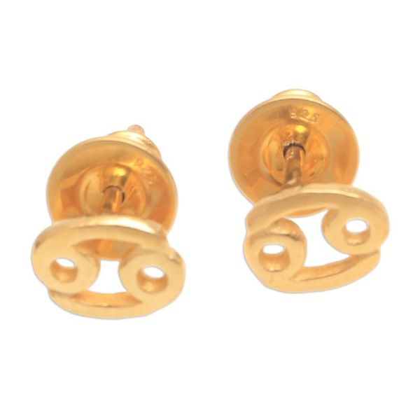 Alternate image for 18k Gold Plated Sterling Silver Cancer Stud Earrings Golden Cancer