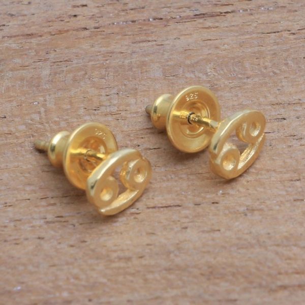 Alternate image for 18k Gold Plated Sterling Silver Cancer Stud Earrings Golden Cancer