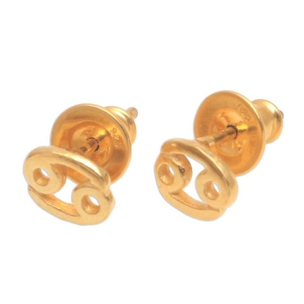 Alternate image for 18k Gold Plated Sterling Silver Cancer Stud Earrings Golden Cancer