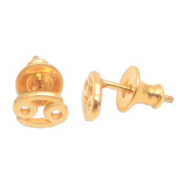 Alternate image for 18k Gold Plated Sterling Silver Cancer Stud Earrings Golden Cancer