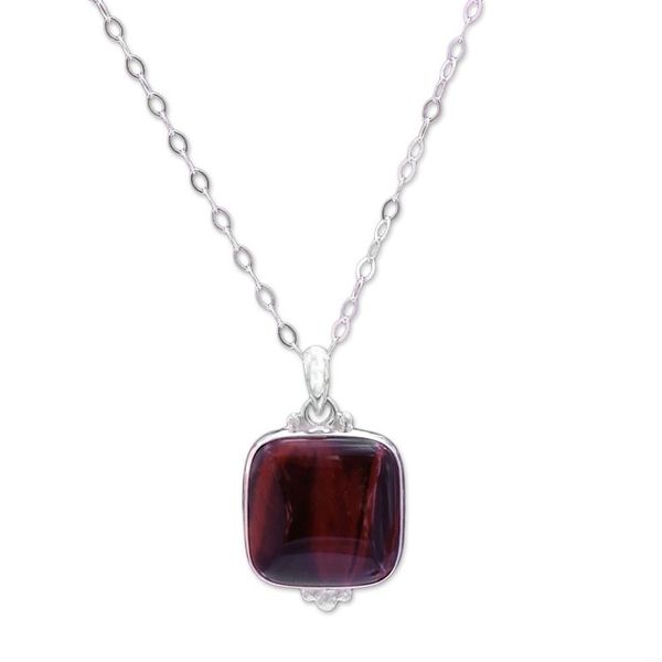 Alternate image for Square Red Tigers Eye Pendant Necklace from Bali Red Square