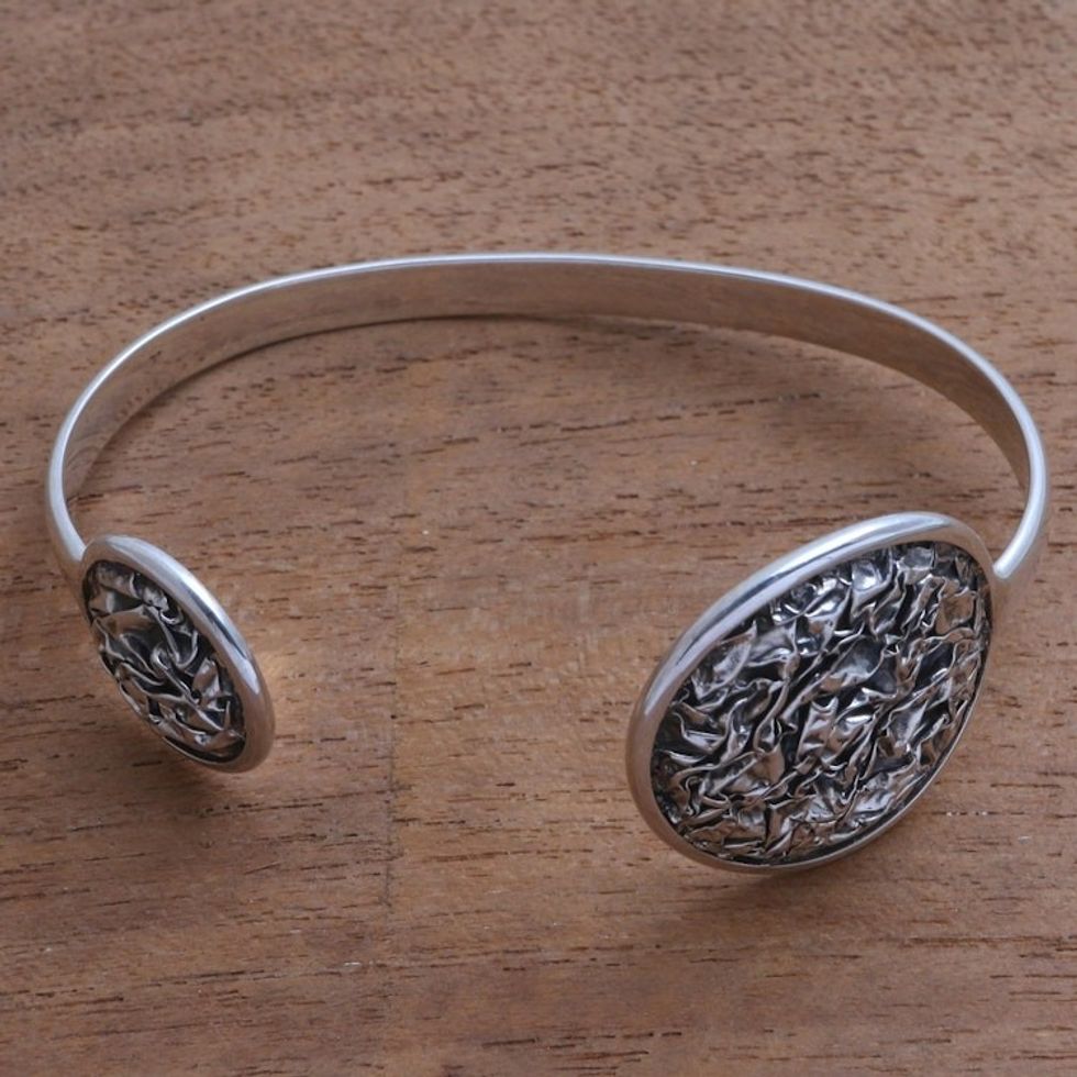 Modern Sterling Silver Cuff Bracelet Crafted in Bali 'Kintamani Contour'