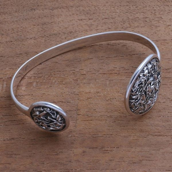 Alternate image for Modern Sterling Silver Cuff Bracelet Crafted in Bali Kintamani Contour