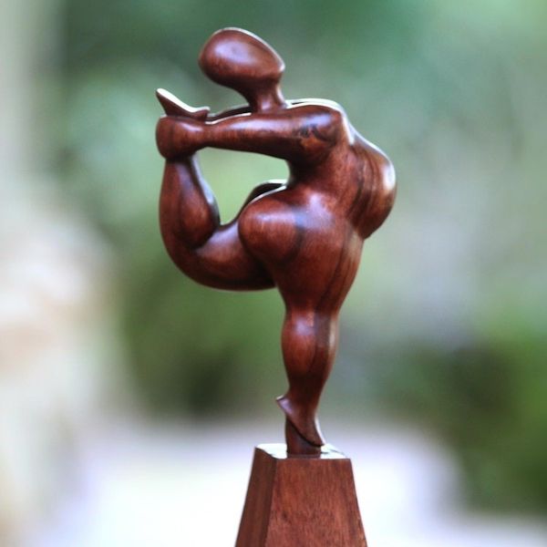 Alternate image for Hand-Carved Suar Wood Female Form Sculpture from Bali Leg Stretch
