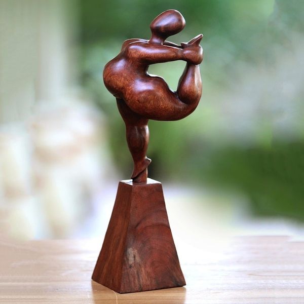 Alternate image for Hand-Carved Suar Wood Female Form Sculpture from Bali Leg Stretch