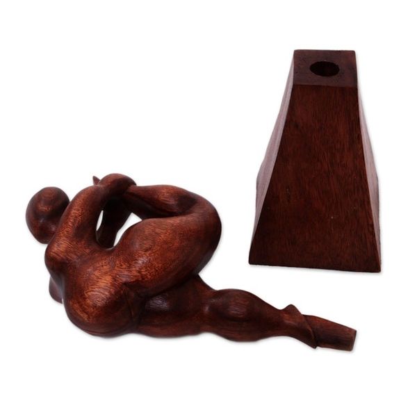 Alternate image for Hand-Carved Suar Wood Female Form Sculpture from Bali Leg Stretch
