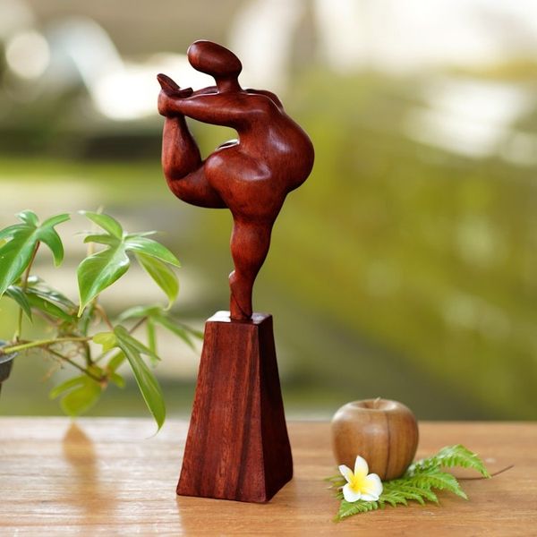 Alternate image for Hand-Carved Suar Wood Female Form Sculpture from Bali Leg Stretch