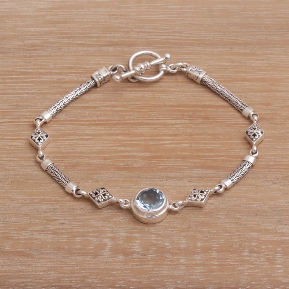 Blue Topaz and Sterling Silver Pendant Bracelet from Bali 'Sky Serenade'