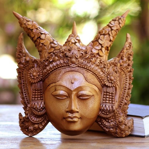 Alternate image for Suar Wood Wall Mask of a Legong Kraton Dancer from Bali Legong Kraton
