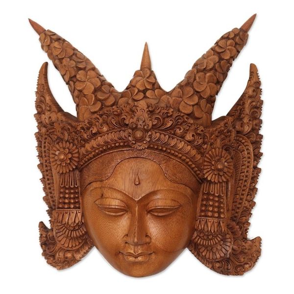 Alternate image for Suar Wood Wall Mask of a Legong Kraton Dancer from Bali Legong Kraton