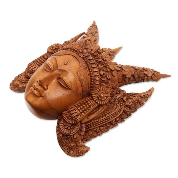 Alternate image for Suar Wood Wall Mask of a Legong Kraton Dancer from Bali Legong Kraton