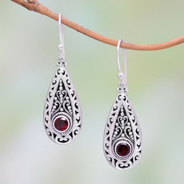 Alternate image for Garnet and Sterling Silver Teardrop Dangle Earrings Ornamental Fire