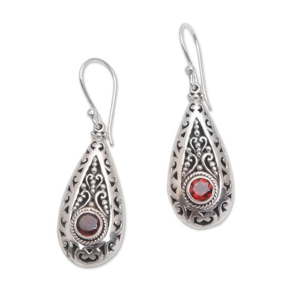 Alternate image for Garnet and Sterling Silver Teardrop Dangle Earrings Ornamental Fire