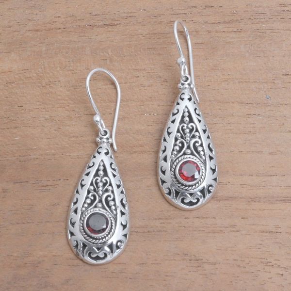 Alternate image for Garnet and Sterling Silver Teardrop Dangle Earrings Ornamental Fire