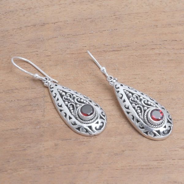 Alternate image for Garnet and Sterling Silver Teardrop Dangle Earrings Ornamental Fire