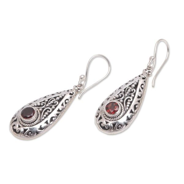Alternate image for Garnet and Sterling Silver Teardrop Dangle Earrings Ornamental Fire