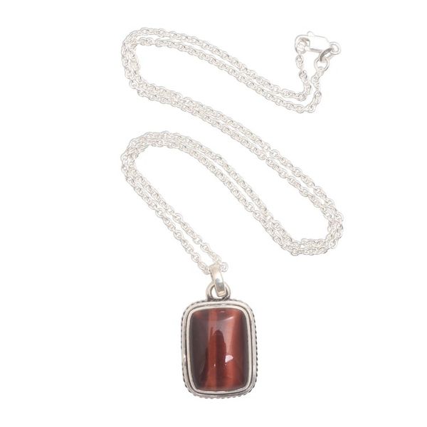 Alternate image for Rectangular Red Tigers Eye Pendant Necklace from Bali Red Rectangle