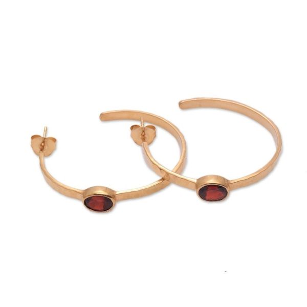 Alternate image for 18k Gold Plated Garnet Hammered Half-Hoop Earrings Paradox