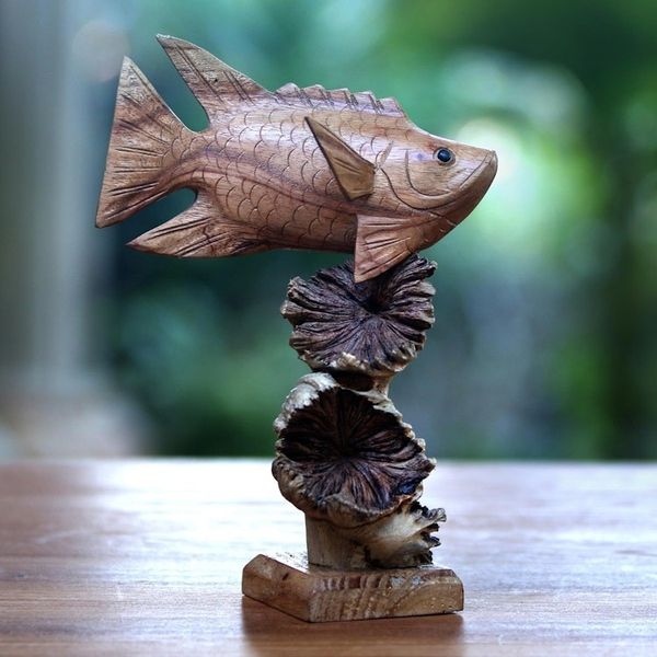 Alternate image for Hand-Carved Wood Dragonfish Sculpture from Bali Dragonfish Reef