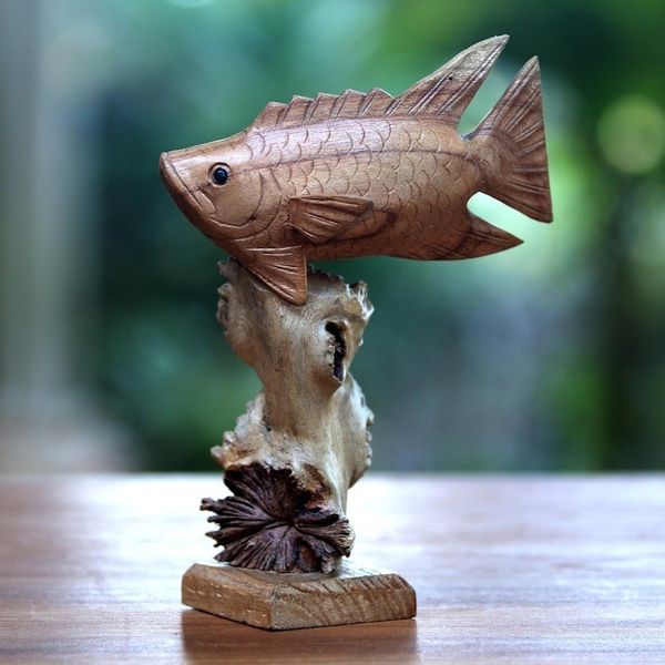 Alternate image for Hand-Carved Wood Dragonfish Sculpture from Bali Dragonfish Reef