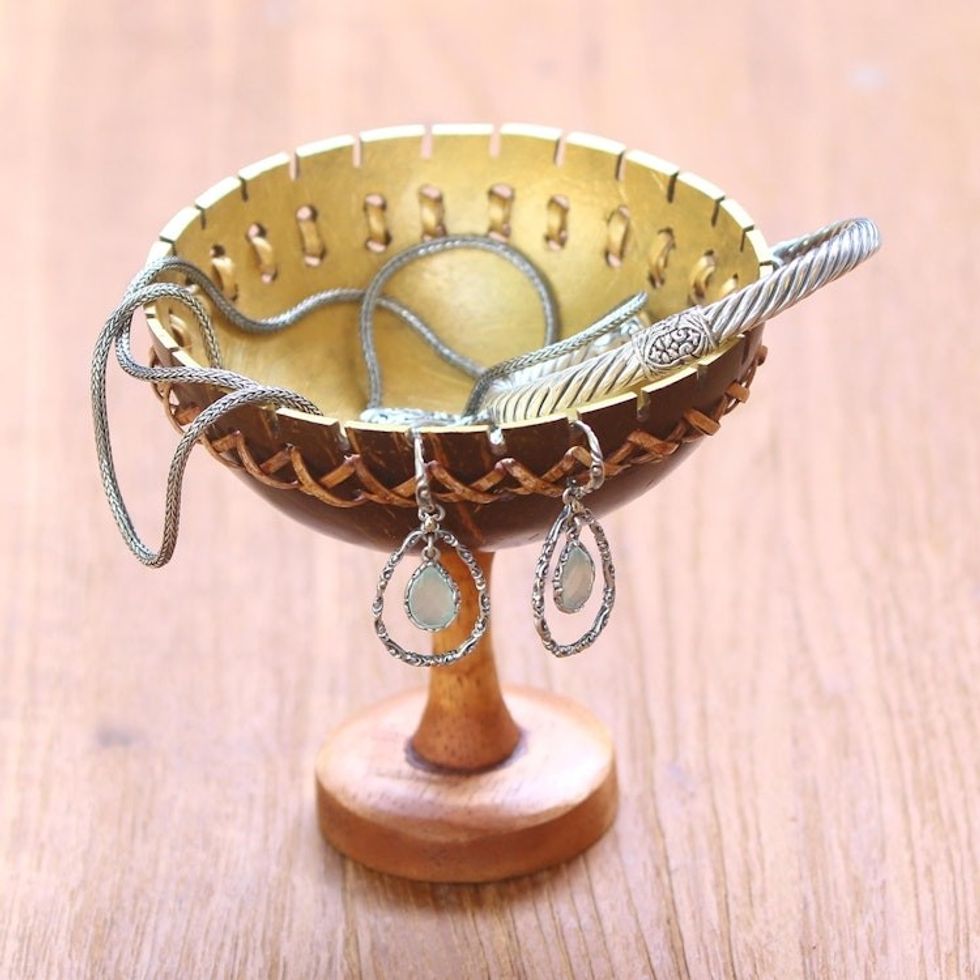 Coconut Shell Jewelry Stand Crafted in Bali 'Personal Treasure'