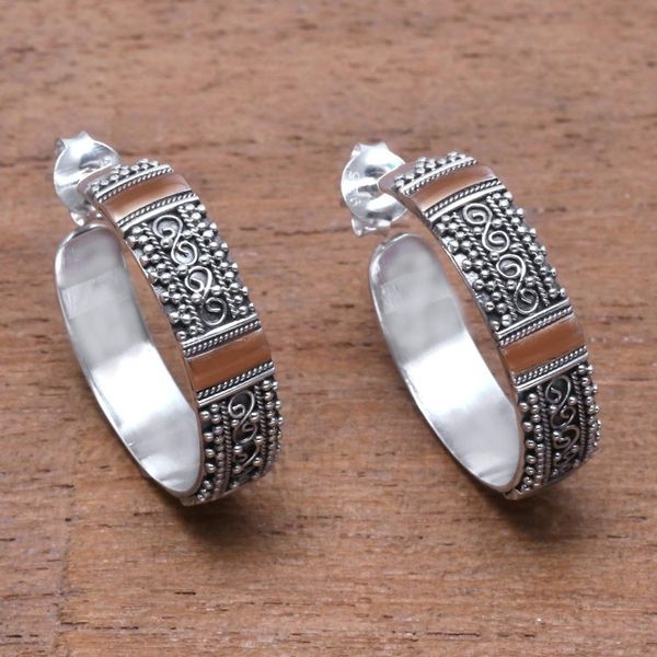 Alternate image for 18k Gold Accented Sterling Silver Half-Hoop Earrings Traditional Curves