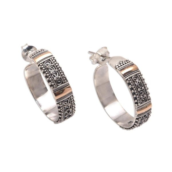 Alternate image for 18k Gold Accented Sterling Silver Half-Hoop Earrings Traditional Curves