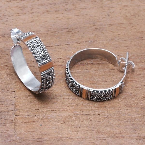 Alternate image for 18k Gold Accented Sterling Silver Half-Hoop Earrings Traditional Curves