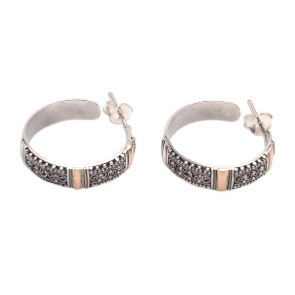 Alternate image for 18k Gold Accented Sterling Silver Half-Hoop Earrings Traditional Curves