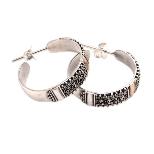 Alternate image for 18k Gold Accented Sterling Silver Half-Hoop Earrings Traditional Curves