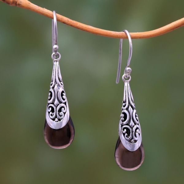 Alternate image for Weave Pattern Smoky Quartz Dangle Earrings from Bali Sanur Elegance