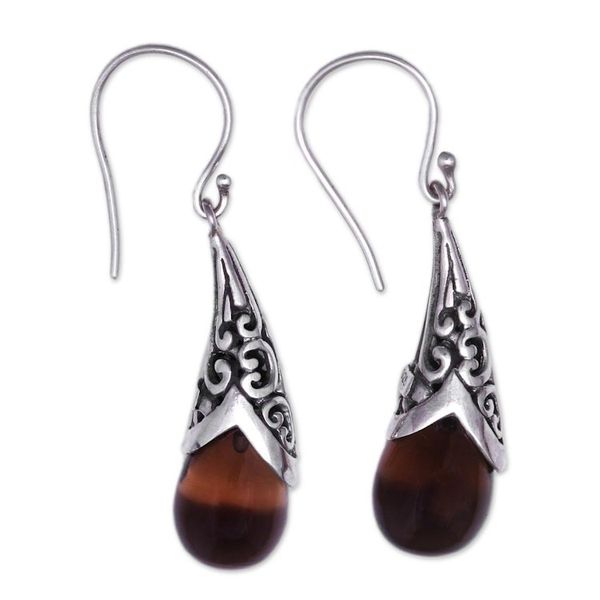 Alternate image for Weave Pattern Smoky Quartz Dangle Earrings from Bali Sanur Elegance