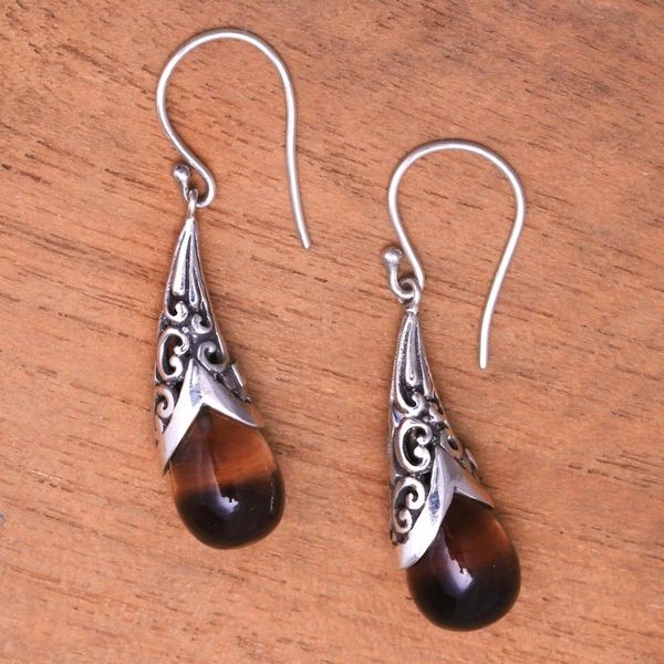 Alternate image for Weave Pattern Smoky Quartz Dangle Earrings from Bali Sanur Elegance