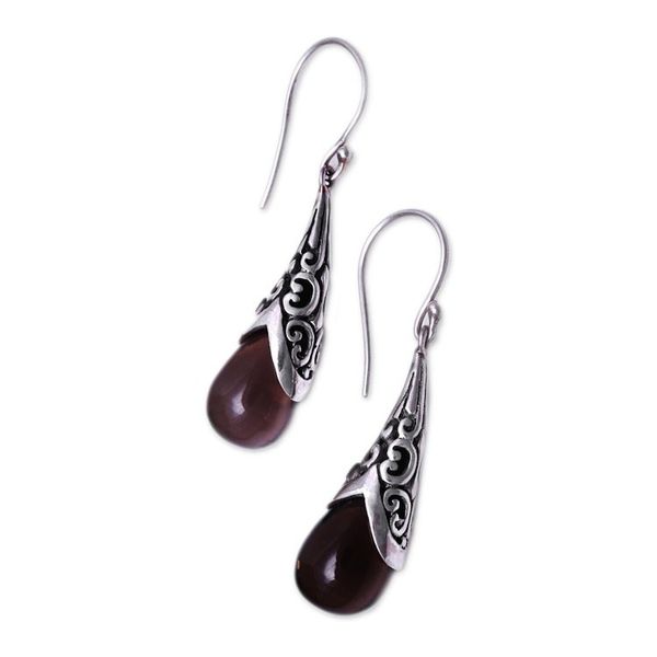 Alternate image for Weave Pattern Smoky Quartz Dangle Earrings from Bali Sanur Elegance