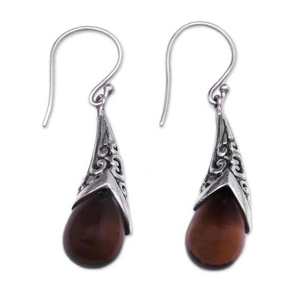 Alternate image for Weave Pattern Smoky Quartz Dangle Earrings from Bali Sanur Elegance