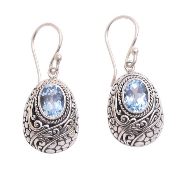 Alternate image for Vine Motif Blue Topaz Dangle Earrings from Bali Indah Vines