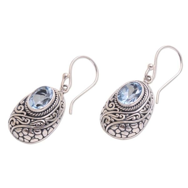 Alternate image for Vine Motif Blue Topaz Dangle Earrings from Bali Indah Vines
