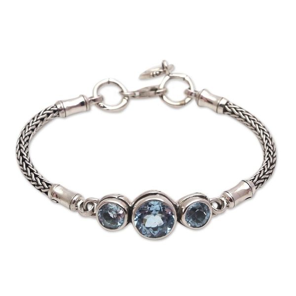 Alternate image for Bamboo Motif Blue Topaz Pendant Bracelet from Bali Mystic Bamboo
